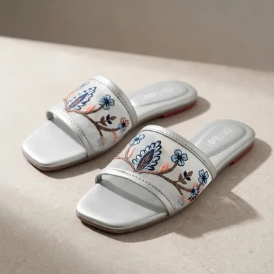 Celeste Embroidered Silver Sliders Women's Casual Formal Wear thumbnail 2