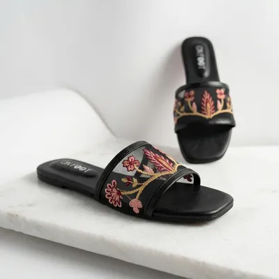 Celeste Embroidered Black Women's Casual Formal Sliders thumbnail 2