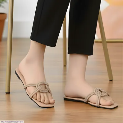 Peach Grace Knot Women's Flat Sandals Size 36-41 Rexine Casual Formal Semi-Formal