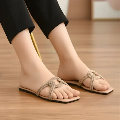 Peach Grace Knot Women's Flat Sandals Size 36-41 Rexine Casual Formal Semi-Formal thumbnail 2