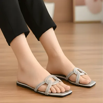 Grace Knot Silver Flat Sandals for Women thumbnail 2