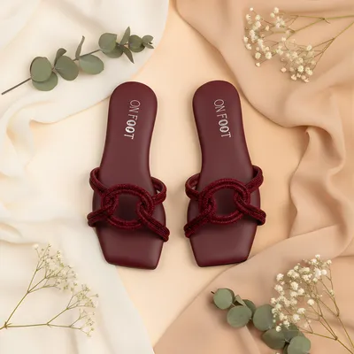 Maroon Grace Knot Women's Flat Sandals Size 36-41 thumbnail 3