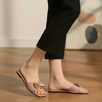 Women's Pink Bow Flat Sandals Size 36-41 thumbnail 3
