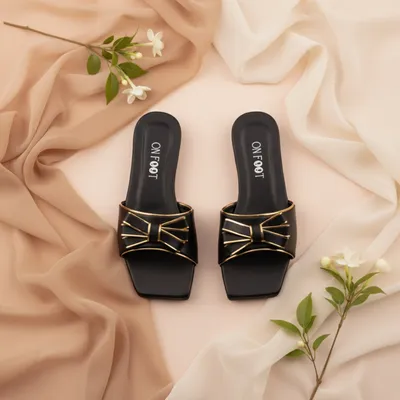 Women's Black Bow Flat Sandals Size 36-41 thumbnail 3