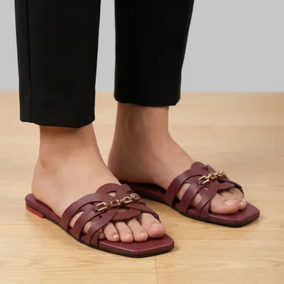 Maroon Ruby Chain Cross Slides for Women thumbnail 2