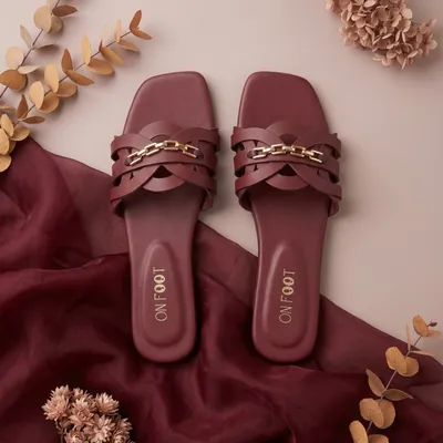 Maroon Ruby Chain Cross Slides for Women thumbnail 3