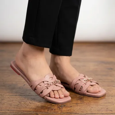 Pink Ruby Chain Cross Slides for Women thumbnail 2