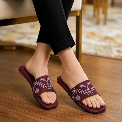 Velora Threadwork Comfort Slides - 065 - Maroon thumbnail 2