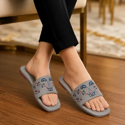 Velora Threadwork Comfort Slides - 065 - Grey thumbnail 2