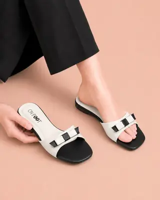 Women's Patent Flat Slippers - 070 - White