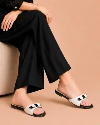 Women's Patent Flat Slippers - 070 - White thumbnail 2
