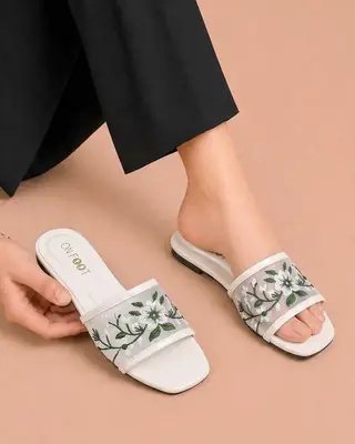 Women's Rexine Fancy Flats - 083 - 2 - Green & white