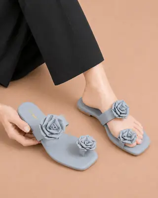 Floral Toe Ring Flat - 078 - Grey thumbnail 1
