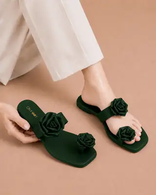 Floral Toe Ring Flat - 078 - Khaii Green  thumbnail 1