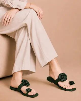 Floral Toe Ring Flat - 078 - Khaii Green  thumbnail 2
