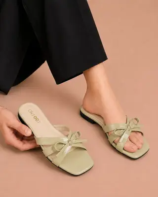 Elegant Bow Flat Sandals - 082 - Olive Green