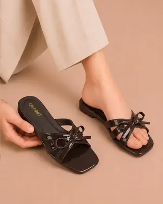 Elegant Bow Flat Sandals - 082 - Brown