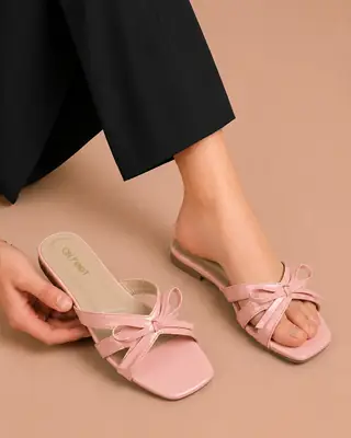 Elegant Bow Flat Sandals - 082 - Pink