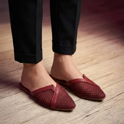 Women's Maroon Mesh Slip-On Pumps Size 36-41 thumbnail 2
