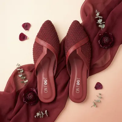 Women's Maroon Mesh Slip-On Pumps Size 36-41 thumbnail 3