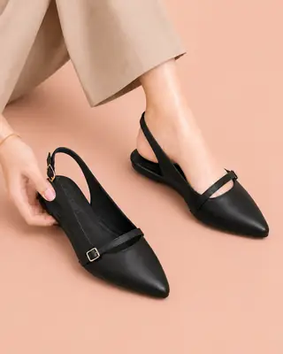  Elegant Slingback Pointed Toe Flats - 075 - Black