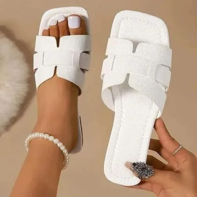 White Rexine Women's Flat Sandals Summer Casual Wear thumbnail 2