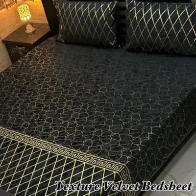 3 Pcs Velvet Textured Double Bedsheet
