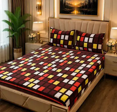 3 Pcs Fleece Printed Double Bedsheet