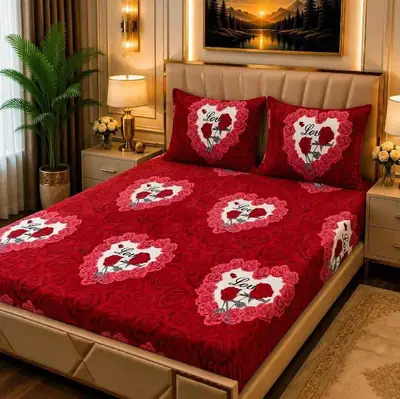 3 Pcs Fleece Printed Double Bedsheet