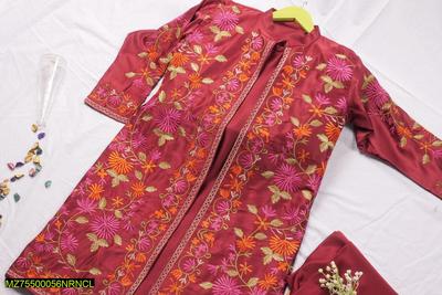 Women's Shamoz Silk Floral Gown Suit Pink Orange Green thumbnail 3