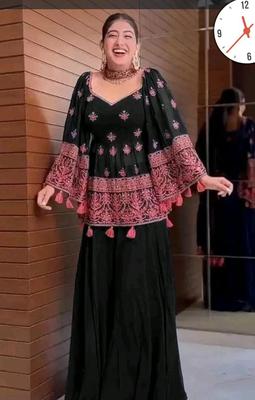 Black Chiffon 3-Piece Suit for Women with Pink Embroidery