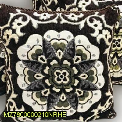 Velvet Jacquard Cushion Cover Set 5Pcs Floral Black Cream Olive Green thumbnail 3