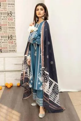 Blue Embroidered 3-Piece Lawn Suit for Women thumbnail 2