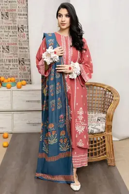 3 Pcs Women's Unstitched Embroidered Suit thumbnail 1