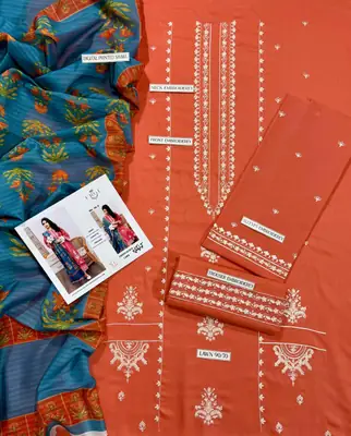 3 Pcs Women's Unstitched Embroidered Suit thumbnail 2