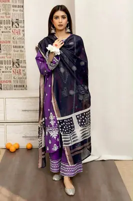 3 Pcs Women's Unstitched Embroidered Suit