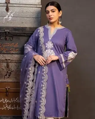 3 Pcs Women's Unstitched Embroidered Suit