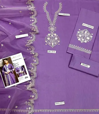 3 Pcs Women's Unstitched Embroidered Suit thumbnail 2