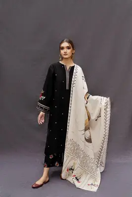 3 Pcs Women's Unstitched Embroidered Suit