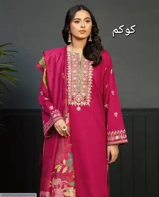 3 Pcs Women's Unstitched Embroidered Suit