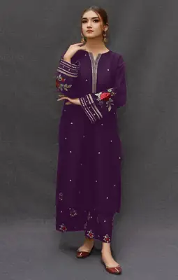 2 Pcs Women's Unstitched Embroidered Suit