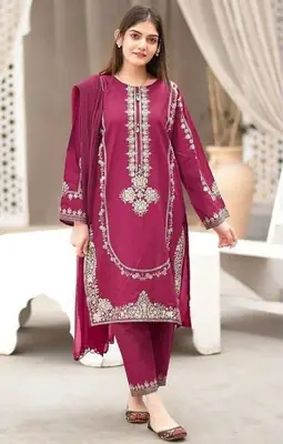 2 Pcs Women's Unstitched Embroidered Suit