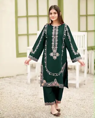 2 Pcs Women's Unstitched Embroidered Suit