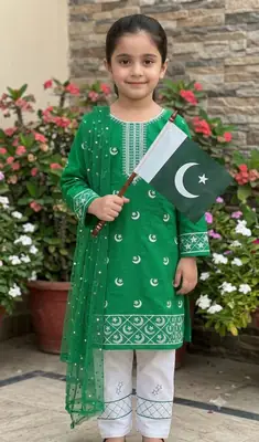 3 Pcs Girl's Cotton Embroidered Kurta And Shalwar Suit
