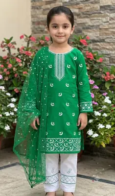 3 Pcs Girl's Cotton Embroidered Kurta And Shalwar Suit thumbnail 2