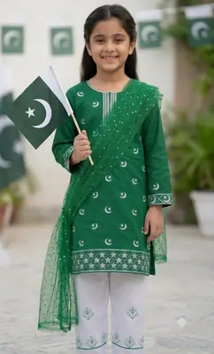 3 Pcs Girl's Cotton Embroidered Kurta And Shalwar Suit