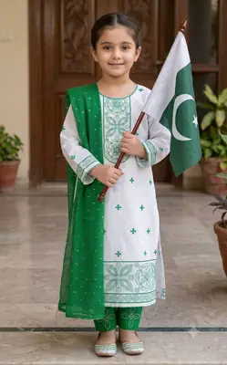 3 Pcs Girl's Cotton Embroidered Kurta And Shalwar Suit