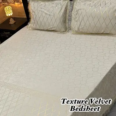 3 Pcs Velvet Textured Double Bedsheet