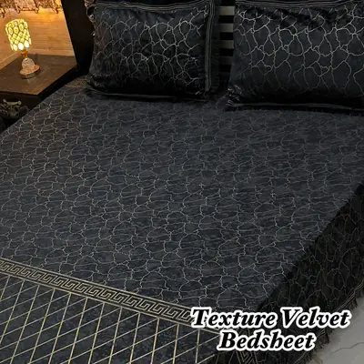 3 Pcs Velvet Textured Double Bedsheet