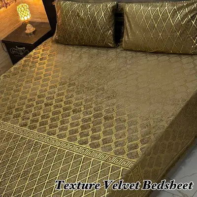 3 Pcs Velvet Textured Double Bedsheet